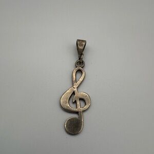 Treble clef music pendant 925 Sterling silver stamped and tested, vintage Mexico